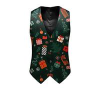 Generisch Chaleco de traje de Navidad para hombre, corte ajustado, sin mangas, blazer, chaleco, chaleco de Navidad, para fiestas, bodas, negocios, cuello en V, chaleco de espiga, verde, S