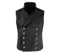 Generisch Chaleco de traje para hombre chalecos vintage chaleco cuello alto chaleco monocolor botón chaleco medieval chaleco renacentista steampunk gótico chaleco traje victoriano cosplay, S1 negro, L