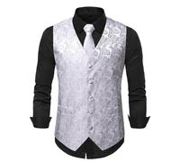 Generisch Chaleco de traje para hombre, cuello en V, formal, para boda, clásico, ajustado, elegante, chaleco de fiesta de negocios, chaleco de ocio, sin mangas, chaleco elegante, plata, 3XL