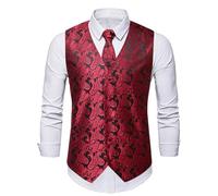 Generisch Chaleco de traje para hombre, cuello en V, formal, para boda, clásico, ajustado, elegante, chaleco de fiesta de negocios, chaleco de ocio, sin mangas, chaleco elegante, rojo, 3XL