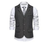 Generisch Chaleco de traje para hombre, cuello reversible, chaleco de una sola fila con bolsillos, monocolor, cálido, chaleco de invierno, vintage, elegante, chaleco de boda, sin arrugas, sin