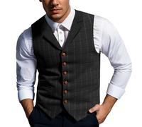 Generisch Chaleco de traje regional para hombre, monocolor, chaleco de tweed, chaleco de negocios, vintage, chaleco de espiga, chaleco de traje, corte regular, chaleco de boda, chaleco de trabajo