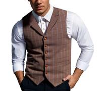 Generisch Chaleco de traje regional para hombre, monocolor, chaleco de tweed, chaleco de negocios, vintage, chaleco de espiga, chaleco de traje, corte regular, chaleco de boda, chaleco de trabajo