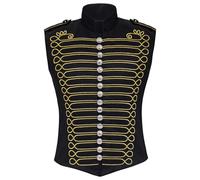 Generisch Chaleco de traje Steampunk Hussar para hombre, estilo Napoleón, militar, funcional, baterista, chaqueta de trabajo victoriano, chaleco de trabajo vintage, chaleco informal sin mangas, O Gold