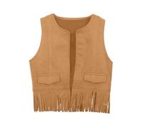 Generisch Chaleco de vaquero para niños y niñas de los 90 años, blusa, chaqueta vaquera, chaqueta vaquera, chaqueta vaquera, chaqueta con flecos, carnaval, Halloween, Oktoberfest, festival, 02 caqui