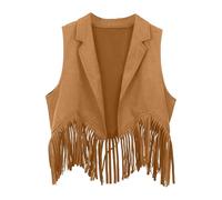 Generisch Chaleco de vaquero para niños y niñas, sin mangas, con flecos, cuello en V, disfraz hippie salvaje, chaqueta monocolor, disfraz de vaquera, disfraz de escenario, carnaval