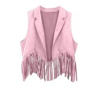 Generisch Chaleco de vaquero para niños y niñas, sin mangas, con flecos, cuello en V, disfraz hippie salvaje, chaqueta monocolor, disfraz de vaquera, disfraz de escenario, carnaval