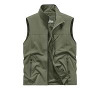Generisch Chaleco de verano para hombre, chaqueta de trabajo informal con cuello alto, bolsillos para fotografía al aire libre, chaleco de transición ligero, Verde militar., 7XL
