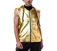 Generisch Chaleco hipster metálico con lentejuelas para hombre, sin mangas, holgado, deportivo, informal, chaqueta con cremallera, camiseta de discoteca, sudadera brillante, disfraz de fiesta para