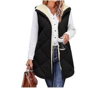 Generisch Chaleco largo acolchado para mujer, largo con capucha, sin mangas, entallado, chaleco largo, con cremalleras al aire libre, chaleco de entretiempo para otoño e invierno, negro S