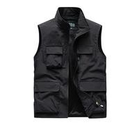 Generisch Chaleco ligero de pesca para hombre, transpirable, para exteriores, con varios bolsillos, de secado rápido, multifunción, sin mangas, chaqueta para camping, fotografía, Negro , XL