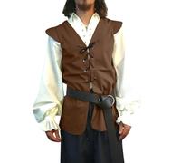 Generisch Chaleco medieval para hombre con cordones, piratas vikingos, sin mangas, con cordones, Halloween, cosplay, renacimiento, steampunk, victoriano, vintage, camisetas sin mangas, marrón, 3XL