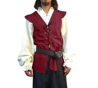 Generisch Chaleco medieval para hombre con cordones, piratas vikingos, sin mangas, con cordones, Halloween, cosplay, renacimiento, steampunk, victoriano, vintage, camisetas sin mangas, rojo, 3XL