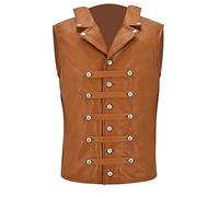 Generisch Chaleco moderno y cómodo para hombre, color liso, chaleco de cuero para moto, ropa punk gastro, marrón, 5XL