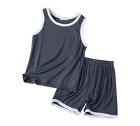 Generisch Chaleco Pantalones Cortos Conjunto Suelto Delgado Sin Mangas Cuello Redondo Casa Vestir, gris oscuro, 8-9 años
