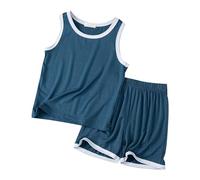 Generisch Chaleco Pantalones Cortos Conjunto Suelto Delgado Sin Mangas Cuello Redondo Casa Vestir, marine, 3-4 años
