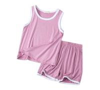 Generisch Chaleco Pantalones Cortos Conjunto Suelto Delgado Sin Mangas Cuello Redondo Casa Vestir, Rosa., 5-6 años