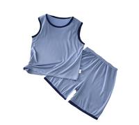 Generisch Chaleco Pantalones Cortos Conjunto Suelto Delgado Sin Mangas Cuello Redondo Home Wear, azul, 13-14 años