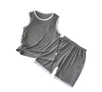 Generisch Chaleco Pantalones Cortos Conjunto Suelto Delgado Sin Mangas Cuello Redondo Home Wear, gris oscuro, 10-11 años
