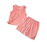 Generisch Chaleco Pantalones Cortos Conjunto Suelto Delgado Sin Mangas Cuello Redondo Home Wear, Rosa., 10-11 años