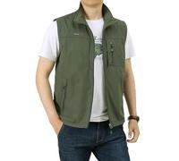 Generisch Chaleco para hombre con múltiples bolsillos, sin mangas, para el tiempo libre, para el tiempo libre, para el trabajo, cuello alto, chaleco multifunción para camping, senderismo, verde, 3XL