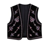 Generisch Chaleco sin mangas Bolero Chaqueta Mujer Abrigo Corto Chaleco Top de Terciopelo con Cuello en V Cuentas para Mujer Chaleco Cropped Tops Ropa de calle, Negro , L