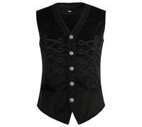 Generisch Chaleco Steampunk para hombre, estilo retro victoriano, chaleco sin mangas, pirata, chaleco, medieval, disfraz, tradicional, para traje regional, fiesta, música, ocasión, Negro , M