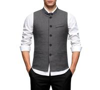 Generisch Chaleco tradicional para hombre, estilo vintage, cuello alto, chaleco de traje, estilo vintage, ajustado, ropa de trabajo, chaleco de camarero, uniforme, traje de lana, tweed a la moda, sin