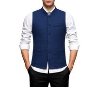 Generisch Chaleco tradicional para hombre, estilo vintage, cuello alto, chaleco de traje, estilo vintage, ajustado, ropa de trabajo, chaleco de camarero, uniforme, traje de lana, tweed a la moda, sin