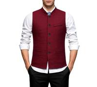 Generisch Chaleco tradicional para hombre, estilo vintage, cuello alto, chaleco de traje, estilo vintage, ajustado, ropa de trabajo, chaleco de camarero, uniforme, traje de lana, tweed a la moda, sin