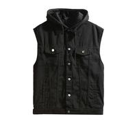 Generisch Chaleco vaquero para hombre 2 en 1, chaleco vaquero con capucha, chaleco informal sin mangas, motero, a la moda, chalecos de mezclilla, chalecos de montaña, con bolsillos, chaleco de trabajo