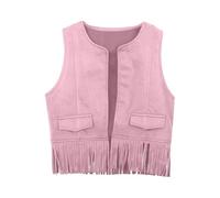 Generisch Chaleco vaquero para niños y niñas, sin mangas, chaqueta vaquera, traje hippie Wildwest con flecos, disfraz hippie monocolor, disfraz de club, Halloween, carnaval, Rosa., 140