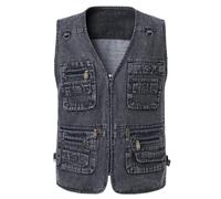 Generisch Chaleco vaquero resistente con bolsillos para fotografía, ropa de trabajo al aire libre, prenda de trabajo duradera para personas grandes y largas. Ajuste cómodo., gris oscuro, XL