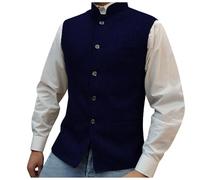 Generisch Chaleco vintage para hombre, chaleco de traje retro con botones vintage, cuello alto, chalecos para bodas, monocolor, elegante, sin mangas, cuello alto, camisetas de tirantes, azul marino
