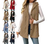 Generisch Chalecos de forro polar para mujer, con botones y capucha, de forro polar Sherpa, chaleco de forro polar para mujer, con botones, largo, marrón claro, XL-10XL