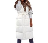 Generisch Chalecos de plumas de gran tamaño para mujer, abrigos largos y voluminosos con capucha, abrigos de invierno, sin mangas, chaquetas, beige, XL