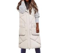 Generisch Chalecos de plumas de gran tamaño para mujer, abrigos largos y voluminosos con capucha, abrigos de invierno, sin mangas, chaquetas, beige, 3XL