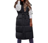 Generisch Chalecos de plumas de gran tamaño para mujer, abrigos largos y voluminosos con capucha, abrigos de invierno, sin mangas, chaquetas, Negro , M
