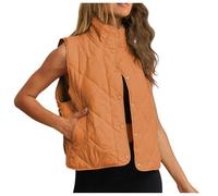 Generisch Chalecos de plumas para mujer, de invierno, sin mangas, chaqueta corta, chaqueta de entretiempo, chaqueta softshell, cuello alto, chaleco deportivo, ligero, chaqueta de invierno, marrón, L