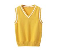 Generisch -Chalecos de punto para niñas en la escuela primaria y secundaria en primavera e invierno, chalecos de suéter cómodos y de moda vestido de bebé niña, amarillo, 5-6 años