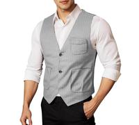 Generisch Chalecos de traje para hombre Tweed Vintage Chaleco Escote Jersey Regular Fit Chaleco de trabajo Casual Chaleco de Trabajo Boda Chaleco de Transición Chaleco de Negocios, plata, 3XL