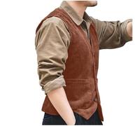 Generisch Chalecos tradicionales para hombre de pana con cuello en V, estilo británico con botones, 01#_café, S