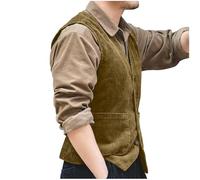 Generisch Chalecos tradicionales para hombre de pana con cuello en V, estilo británico con botones, 02#_Gold, XL