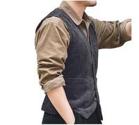 Generisch Chalecos tradicionales para hombre de pana con cuello en V, estilo británico con botones, 04#_gris, XS