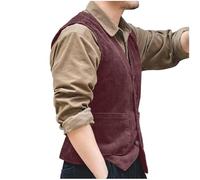 Generisch Chalecos tradicionales para hombre de pana con cuello en V, estilo británico con botones, 05#_rojo, M