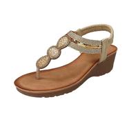 Generisch Chanclas de dedo para mujer, sandalias bohemias con cuentas de agua, plataforma, suela gruesa, chanclas de verano, para un look relajado de resort, dorado, 37 EU