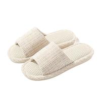 Generisch Chanclas de lino para mujer, zapatillas de casa abiertas, lavables, unisex, adecuadas para todas las estaciones, pantuflas de suelo para parejas, familias o invitados, O blanco., 37 EU
