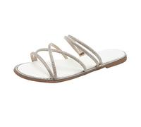 Generisch Chanclas de mujer con diamantes de imitación brillantes, zapatos de verano para mujer, de cuero negro, sandalias de playa ideales para el hogar al aire libre, sandalias planas transpirables