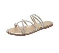 Generisch Chanclas de mujer con diamantes de imitación brillantes, zapatos de verano para mujer, de cuero negro, sandalias de playa ideales para el hogar al aire libre, sandalias planas transpirables