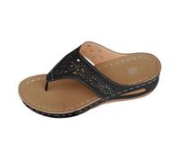 Generisch Chanclas de mujer ortopédicas de cuero con soporte de arco para zapatillas de verano cómodas sandalias de yoga fasciitis plantar zapatillas ortopédicas zapatos de playa, Negro , 41 EU